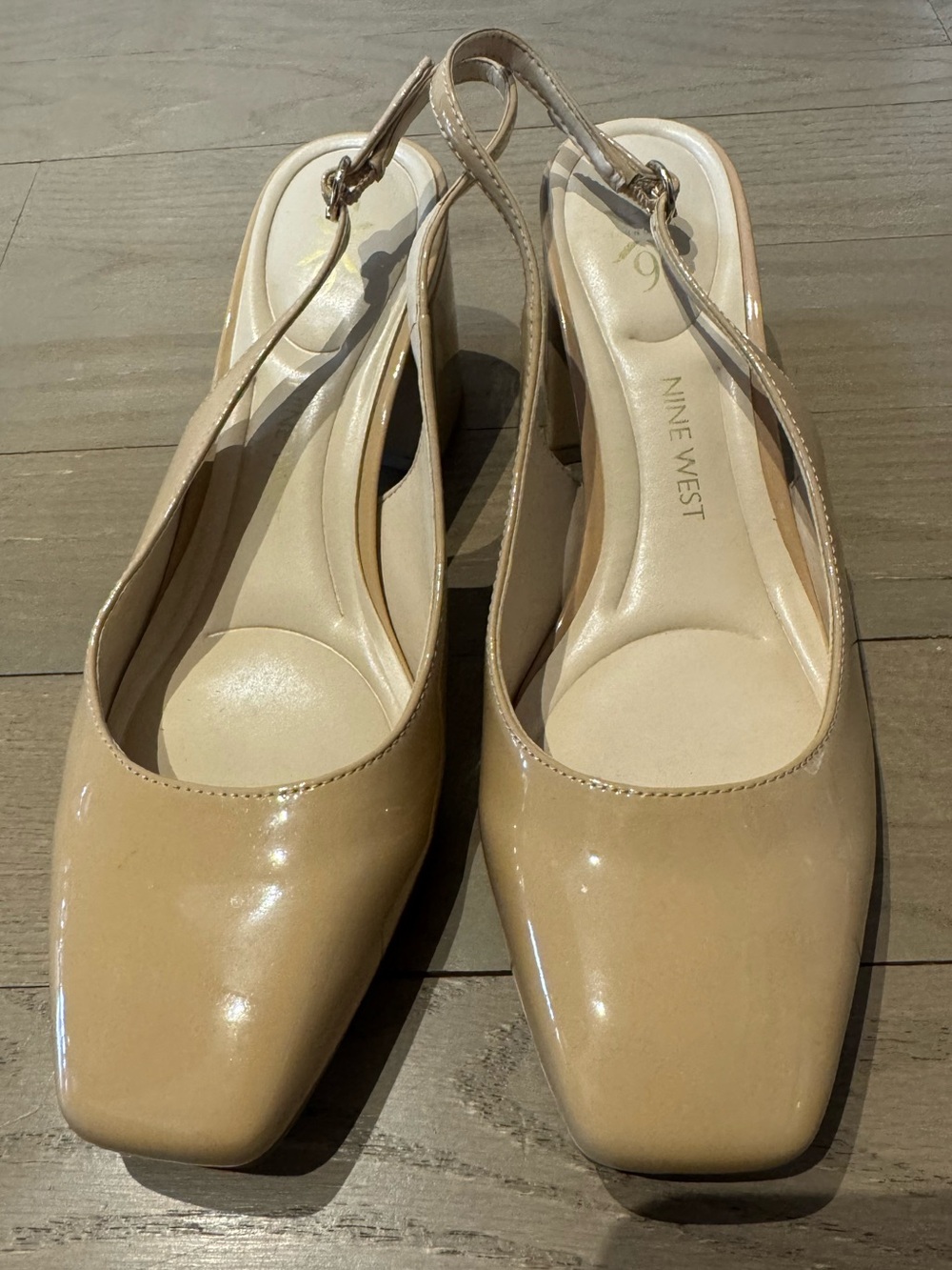 Nine West Beige Patent Slingback Block Heels